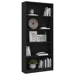 Bibliotecă cu 5 rafturi, negru, 80 x 24 x 175 cm, PAL - Img 3
