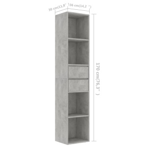 Bibliotecă, gri beton, 36 x 30 x 171 cm, PAL - Img 5