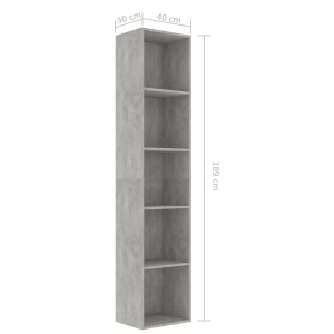 Bibliotecă, gri beton, 40 x 30 x 189 cm, PAL - Img 5