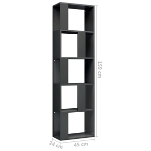 Bibliotecă/Separator cameră, gri extralucios, 45x24x159 cm, PAL - Img 6