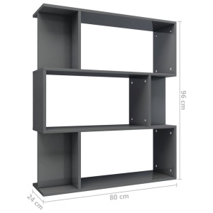 Bibliotecă/Separator cameră, gri foarte lucios, 80x24x96 cm PAL - Img 7