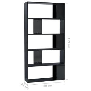 Bibliotecă/Separator cameră, negru lucios, 80x24x159 cm, PAL - Img 6