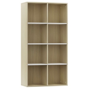 Bibliotecă/Servantă, alb și stejar sonoma, 66x30x130 cm, PAL - Img 2