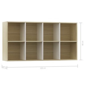 Bibliotecă/Servantă, alb și stejar sonoma, 66x30x130 cm, PAL - Img 11