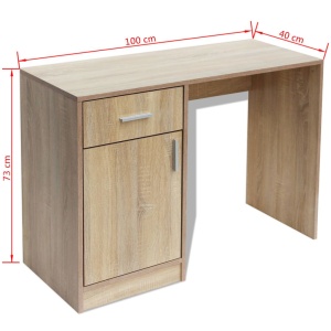 Birou cu sertar și dulap, 100 x 40 x 73 cm, culoare stejar - Img 5