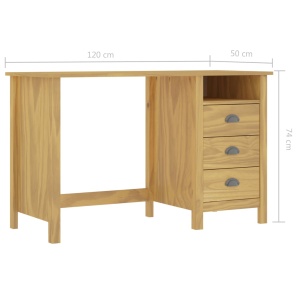 Birou Hill Range cu 3 sertare, 120x50x74 cm, lemn masiv de pin - Img 6
