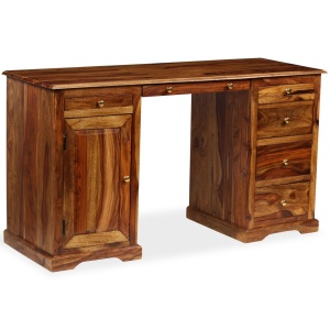 Birou scris cu postament, lemn masiv de sheesham 140x50x76 cm - Img 11