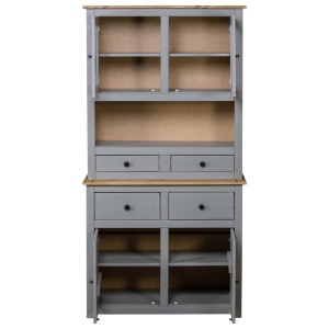 Bufet inalt, gri, 93x40,5x180 cm, lemn masiv pin gama Panama - Img 7