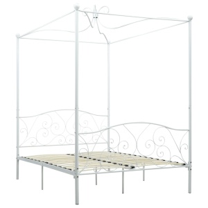 Cadru de pat cu baldachin, alb, 120 x 200 cm, metal - Img 2