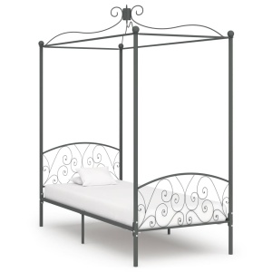 Cadru de pat cu baldachin, gri, 90 x 200 cm, metal
