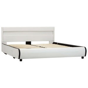 Cadru de pat cu LED, alb, 140 x 200 cm, piele ecologică - Img 3