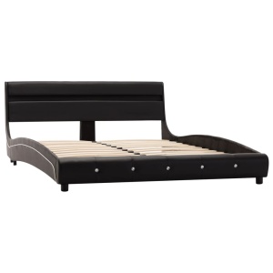Cadru de pat cu LED, negru, 140 x 200 cm, piele ecologică - Img 3
