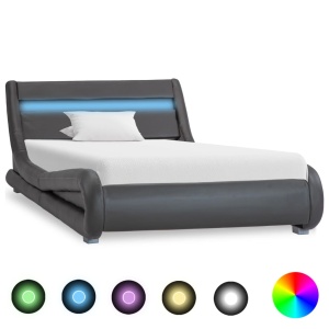 Cadru de pat cu LED-uri, gri, 100 x 200 cm, piele ecologică