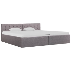 Cadru de pat hidraulic cu ladă, gri taupe, 180 x 200 cm, textil