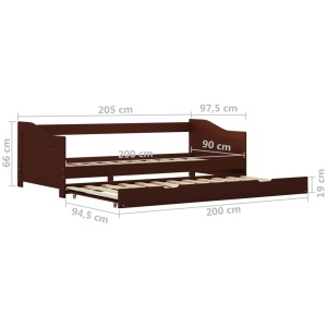 Cadru pat canapea, extensibil, maro, 90 x 200 cm, lemn de pin - Img 7