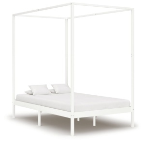 Cadru pat cu baldachin, alb, 140 x 200 cm, lemn masiv de pin