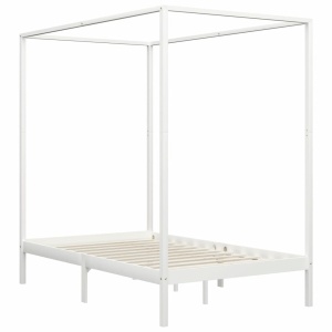 Cadru pat cu baldachin, alb, 140 x 200 cm, lemn masiv de pin - Img 2