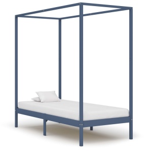 Cadru pat cu baldachin, gri, 100x200 cm, lemn masiv de pin