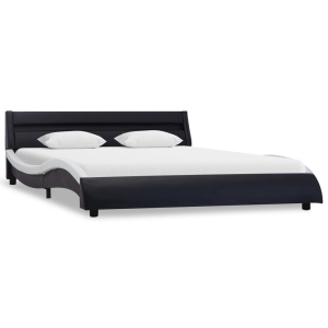 Cadru pat cu LED, negru și alb, 180 x 200 cm, piele ecologică - Img 2