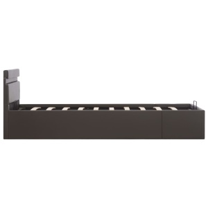 Cadru pat hidraulic cu ladă LED gri 90x200 cm piele ecologică - Img 5