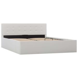 Cadru pat hidraulic, depozitare, alb, 140 x 200 cm, piele eco - Img 3