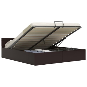 Cadru pat hidraulic, depozitare, LED, gri, 160x200 cm piele eco - Img 2