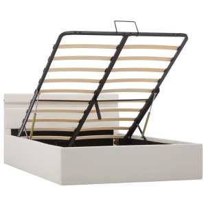 Cadru pat hidraulic ladă cu LED alb 140x200 cm piele ecologică - Img 3
