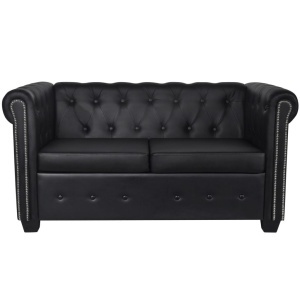 Canapea Chesterfield cu 2 și 3 locuri, piele artificială, negru - Img 7