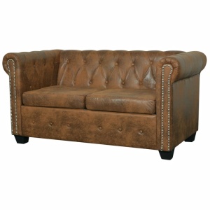 Canapea Chesterfield din piele artificială, 2 locuri, maro
