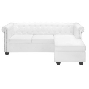 Canapea Chesterfield in formă de L Piele artificială Alb - Img 2