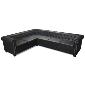 Canapea colțar Chesterfield 6 locuri, piele artificială, neagră - Img 4