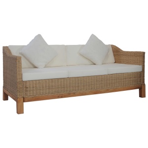 Canapea cu 3 locuri cu perne, culoarea naturală, ratan