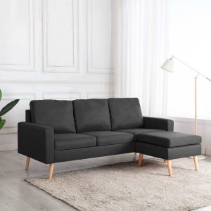 Canapea cu 3 locuri și taburet, gri inchis, material textil