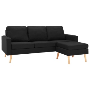 Canapea cu 3 locuri și taburet, negru, material textil - Img 2