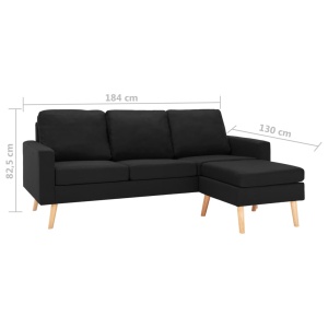 Canapea cu 3 locuri și taburet, negru, material textil - Img 6