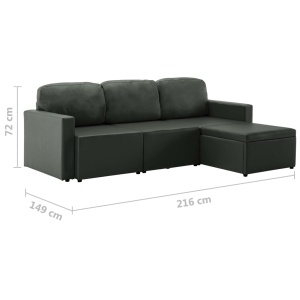 Canapea extensibilă modulară, 3 locuri, gri, piele ecologică - Img 9