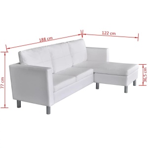 Canapea modulară cu 3 locuri, piele artificială, alb - Img 9