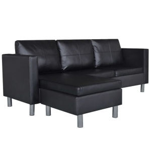Canapea modulară cu 3 locuri, piele artificială, negru - Img 2