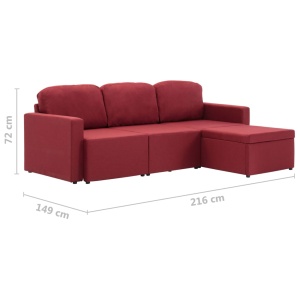 Canapea modulară extensibilă cu 3 locuri, roșu vin, textil - Img 9