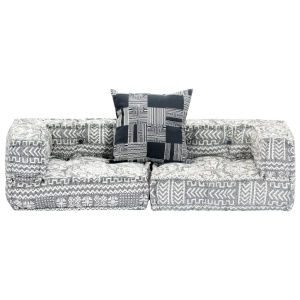Canapea puf modulară cu 2 locuri, gri deschis, material textil - Img 4