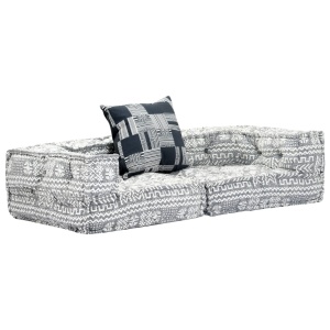 Canapea puf modulară cu 2 locuri, gri deschis, material textil - Img 9