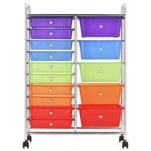Cărucior depozitare mobil cu 15 sertare XXL multicolor plastic - Img 8