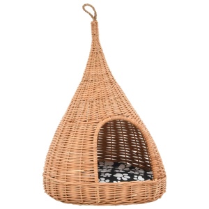 Casă pentru pisici cu pernă, 40x60 cm, salcie naturală, teepee - Img 2