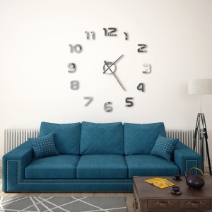 Ceas de perete 3D, argintiu, 100 cm, XXL, design modern - Img 2