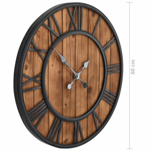 Ceas de perete vintage, cu cuarț, lemn și metal, XXL, 60 cm - Img 5