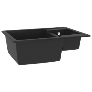 Chiuvetă bucătărie dublă cu orificiu de preaplin, negru, granit - Img 3