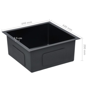 Chiuvetă bucătărie lucrată manual cu sită negru oțel inoxidabil - Img 6