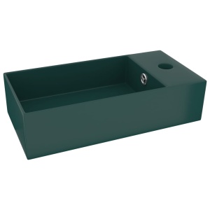 Chiuvetă de baie cu preaplin, verde inchis, ceramică - Img 2