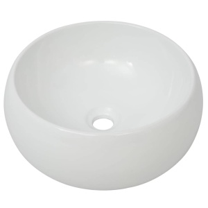 Chiuvetă de baie cu robinet mixer, ceramică, rotund, alb - Img 8