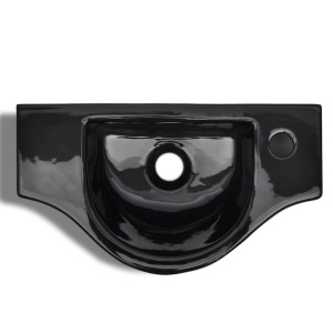 Chiuvetă de baie din ceramică, gaură pentru robinet și preaplin, negru - Img 6